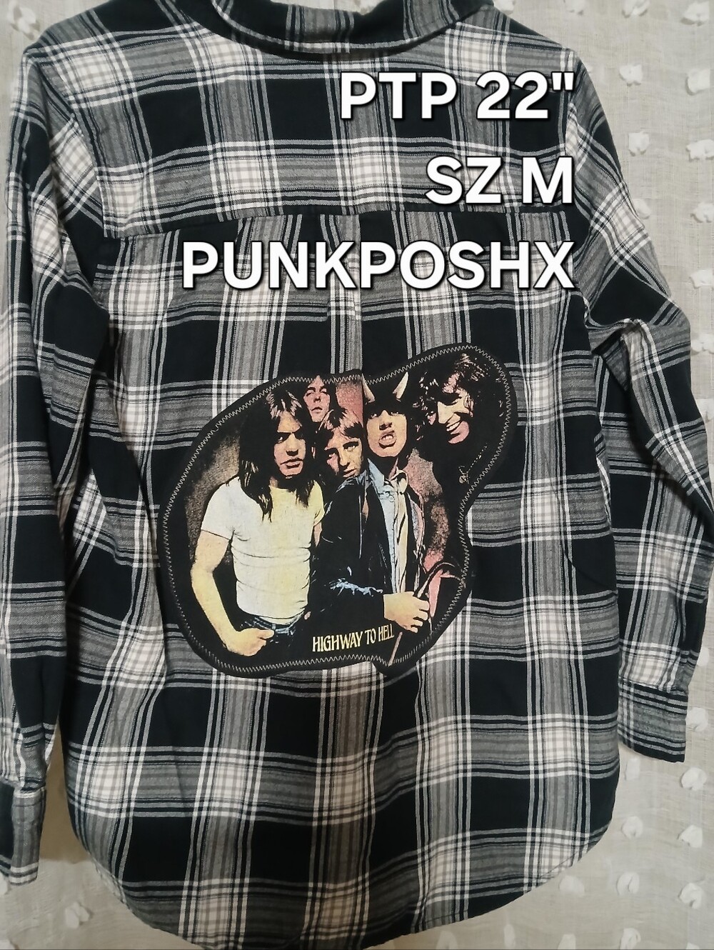 UPCYCLED AC/DC VINTAGE GRAPHIC ON FLANNEL UNISEX SZ M PUNKPOSHX ORIGINAL